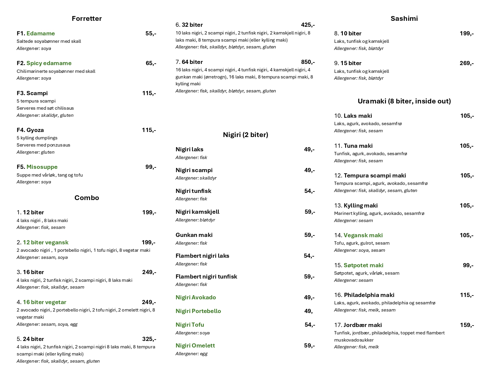 Sushi Meny Side 1